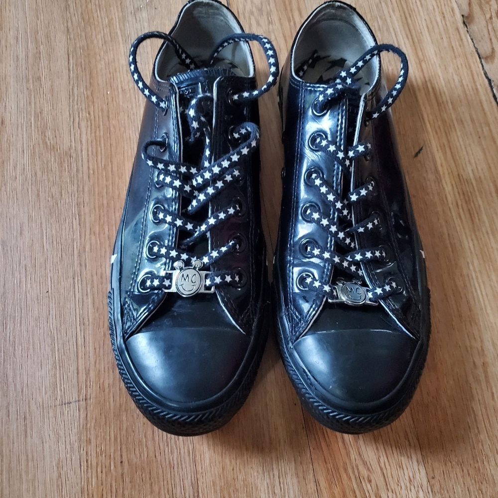 Converse Chuck Taylors X Miley Cyrus Black Star-Trim Patent Sneaker, Size 8.5 - Picture 3 of 8